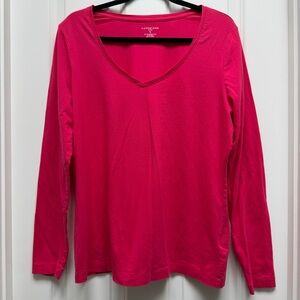 LANDS END FITTED LONG SLEEVE V NECK CASUAL SHIRT NEUTRAL LAYERING RED XL